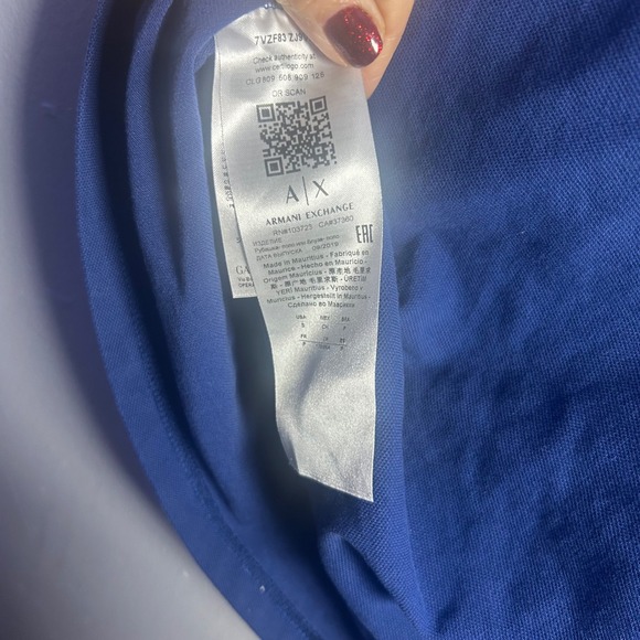 AX Armani Exchange Mens Blue Polo Shirt Short Sleeve Embroidered Logo Size S - Picture 6 of 8